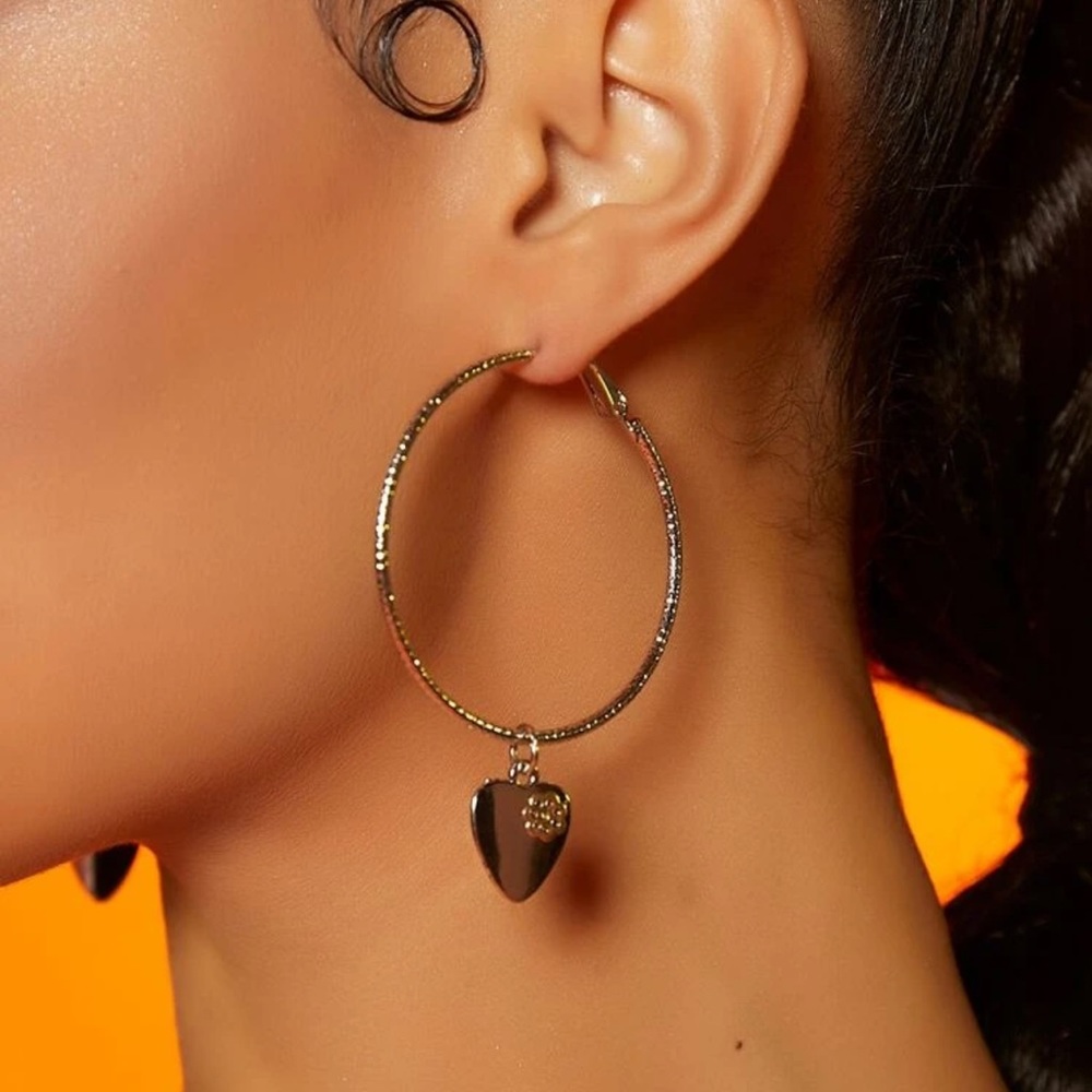 💜 Awesome Metallic Large Heart Floral Flower Hoop Earrings 💜